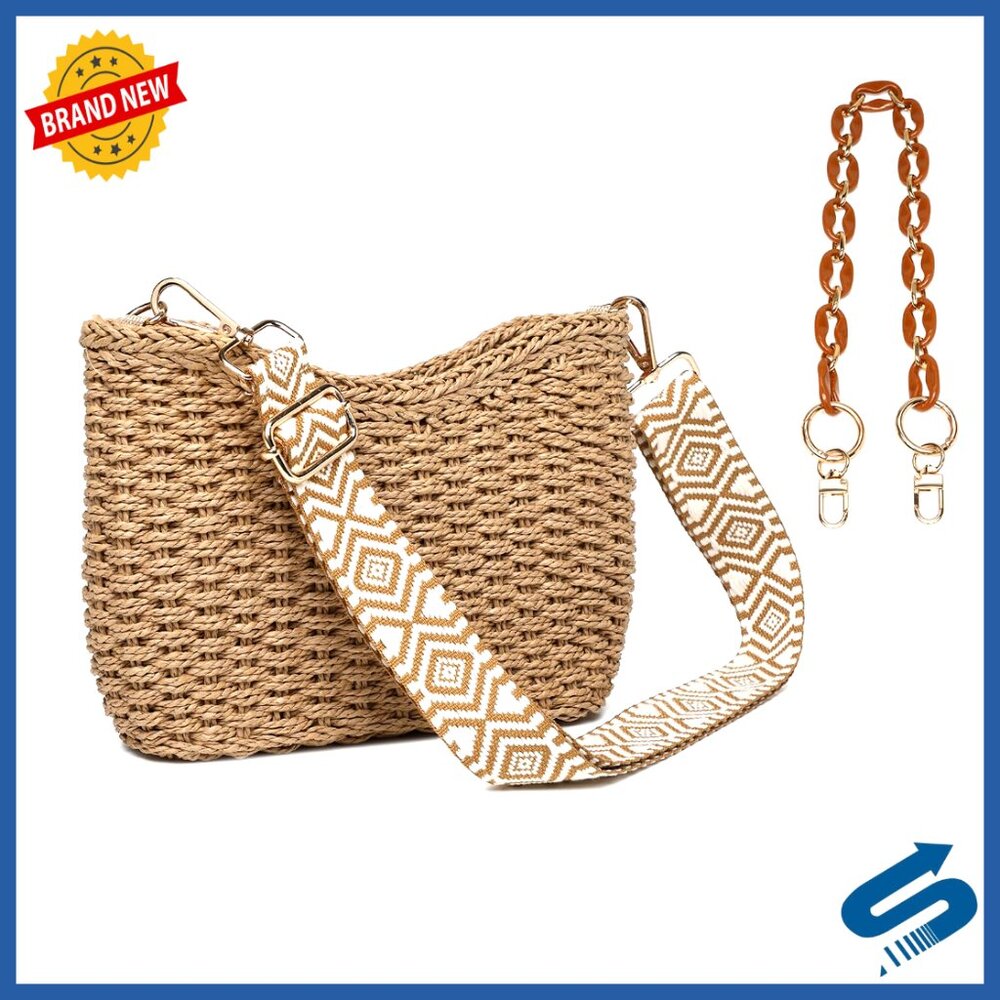 Handmade Woven Straw Crossbody Purse Boho Chic Beach Hobo Bag Zipper Closure